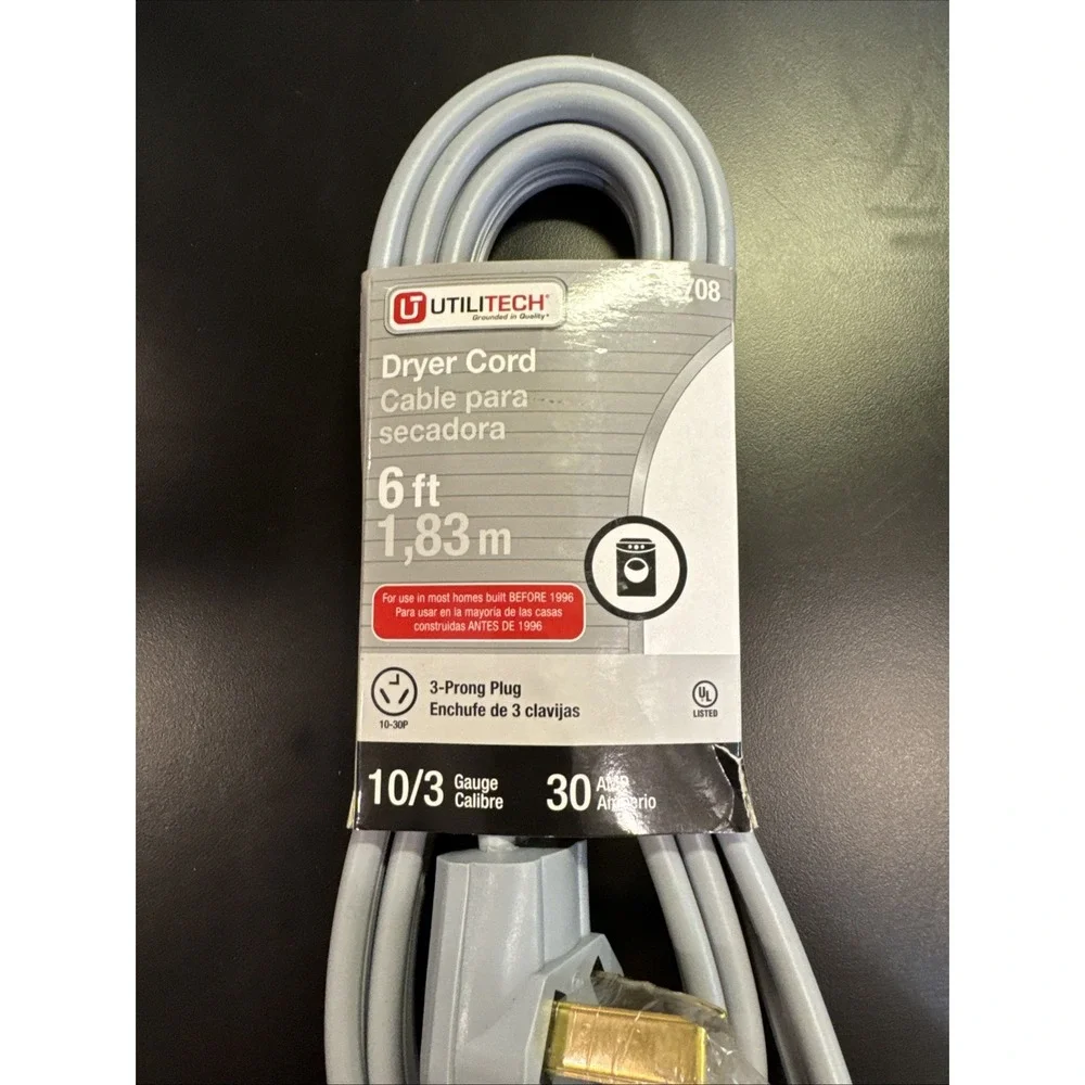 UTILITECH #0148708 6-FT 3-PRONG GRAY DRYER APPLIANCE POWER‎ CORD 30AMP [AH] - Picture 2 of 4